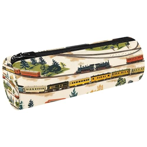 VAPOKF Federmäppchen aus Segeltuch mit Zügen auf dem Land und Eisenbahn, Münzgeldbörse, Kosmetiktasche für Studenten, Schreibwaren, Schule, Büro, Aufbewahrung, multi, 20x6.3cm/7.9x2.5in, Federmäppchen von VAPOKF