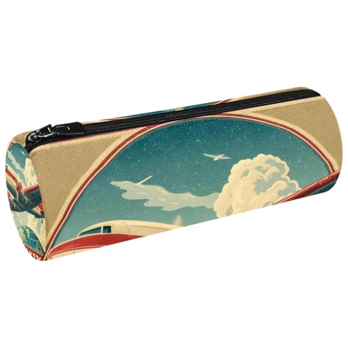 VAPOKF Federmäppchen für Flugzeug, Reisen, Poster, Münzfach, Kosmetik, Make-up-Tasche für Studenten, Schreibwaren, Schule, Büro, Aufbewahrung von VAPOKF