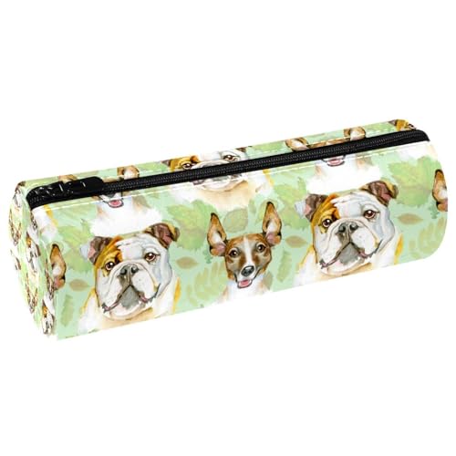 VAPOKF Federmäppchen für Haustiere, Bulldogge und Jack Russell Terrier, PU-Leder, Stifttasche, Studenten, Schreibwaren, Organizer, Tasche, Make-up-Tasche für Damen, Mädchen, Jungen, Kinder, Schule von VAPOKF