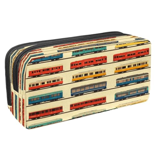 VAPOKF Federmäppchen für Schüler, Schreibwaren-Tasche mit Reißverschluss, für Jungen und Mädchen, Schul- und Bürobedarf, bunte Eisenbahnen, multi, 2.3x8.2x3.9in/6x21x10cm, Federmäppchen von VAPOKF