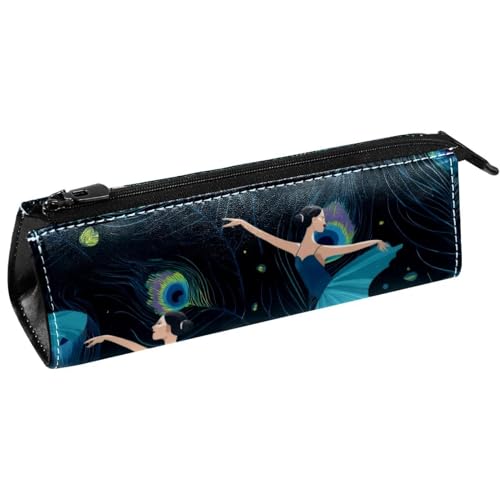 VAPOKF Federmäppchen mit Aquarell-Pfauenfedern, tanzende Mädchen, Schreibwaren-Beutel, Kosmetiktasche, kompakte Reißverschlusstasche von VAPOKF