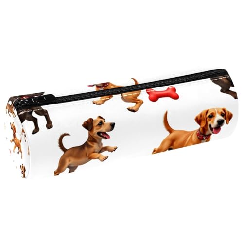 VAPOKF Federmäppchen mit Aufschrift "Happy Dogs and Bone Print", PU-Leder, Stifttasche, Studenten, Schreibwaren, Organizer, Tasche, Make-up-Tasche für Damen, Mädchen, Jungen, Kinder, Schule von VAPOKF