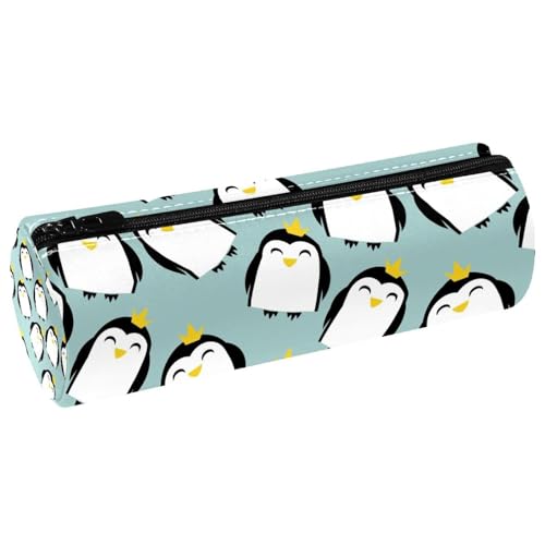 VAPOKF Federmäppchen mit Aufschrift "Happy Pinguin Princes" mit Kronen, PU-Leder, Stifttasche, Schüler-Schreibwaren-Organizer, Tasche, Make-up-Tasche für Damen, Mädchen, Jungen, Kinder, Schule von VAPOKF