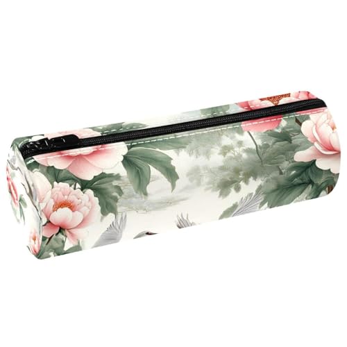 VAPOKF Federmäppchen mit Aufschrift "Herons Fly on Pink Peony Leather Barrel Pencil Case Coin Purse Cosmetic Makeup Bag for Student Stationery School Office Storage VAPOKF Federmäppchen mit Aufschrift "Herons Fly on Pink Peony Leather Barrel Pencil Case Coin Purse Cosmetic Makeup Bag for Student Stationery School Office Storage von VAPOKF