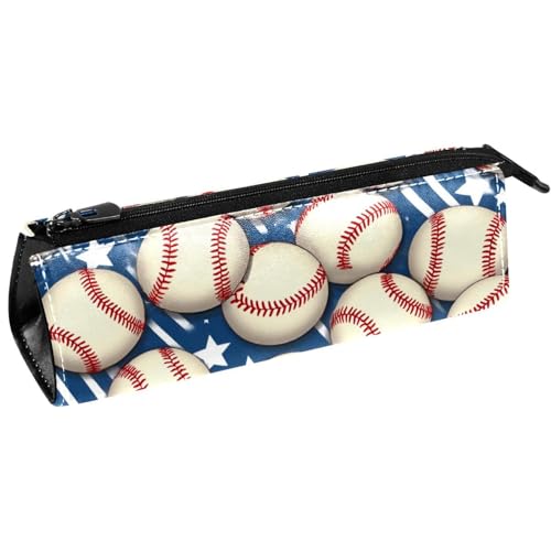 VAPOKF Federmäppchen mit Baseballs auf Grunge-Design, Blau, Schreibwaren-Tasche, Kosmetiktasche, kompakte Reißverschlusstasche von VAPOKF