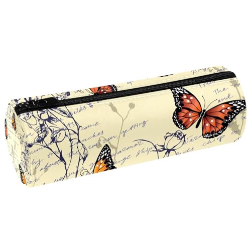 VAPOKF Federmäppchen mit Blume und Schmetterling auf Papier, Buchstaben, Leder, Stifteetui, Münzbörse, Kosmetiktasche, Make-up-Tasche für Studenten, Schreibwaren, Schule, Büro, Aufbewahrung, multi, VAPOKF Federmäppchen mit Blume und Schmetterling auf Papier, Buchstaben, Leder, Stifteetui, Münzbörse, Kosmetiktasche, Make-up-Tasche für Studenten, Schreibwaren, Schule, Büro, Aufbewahrung, multi, von VAPOKF