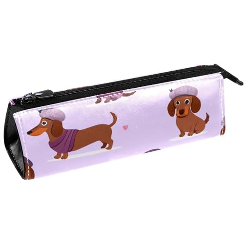 VAPOKF Federmäppchen mit Dackel mit Baskenmütze, für Stifte, Schreibwaren, Kosmetiktasche, kompakte Reißverschlusstasche von VAPOKF