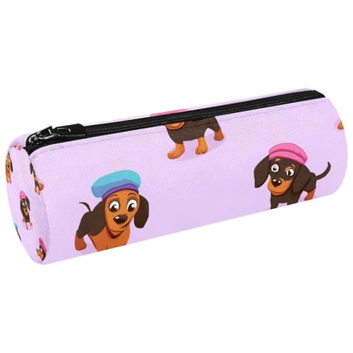 VAPOKF Federmäppchen mit Dackeln und Baskenmützen, Kosmetiktasche, Make-up-Tasche für Studenten, Schreibwaren, Schule, Büro von VAPOKF