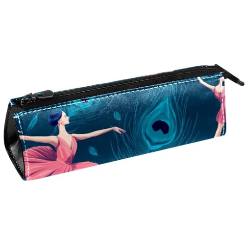VAPOKF Federmäppchen mit Federn, Motiv: Ballett, tanzende Mädchen, Schreibwaren-Tasche, Kosmetiktasche, kompakte Reißverschlusstasche von VAPOKF