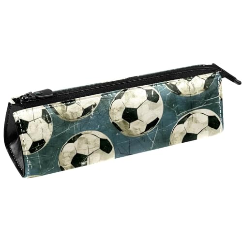 VAPOKF Federmäppchen mit Fußballmotiv auf Grunge, Blau, Schreibwaren-Tasche, Kosmetiktasche, kompakte Reißverschlusstasche von VAPOKF