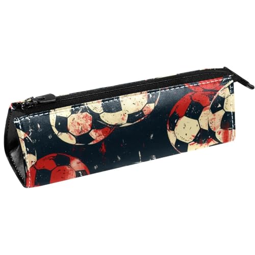 VAPOKF Federmäppchen mit Fußballmotiv auf Grunge-Hintergrund, Schreibwaren-Tasche, Kosmetiktasche, kompakte Reißverschlusstasche von VAPOKF