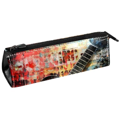 VAPOKF Federmäppchen mit Gitarre auf Grunge-Hintergrund, Schreibwaren-Tasche, Kosmetiktasche, kompakte Reißverschlusstasche von VAPOKF