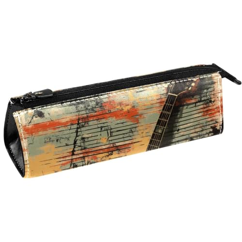 VAPOKF Federmäppchen mit Gitarre auf Grunge-Stifttasche, Schreibwaren-Tasche, Kosmetiktasche, kompakte Reißverschlusstasche von VAPOKF