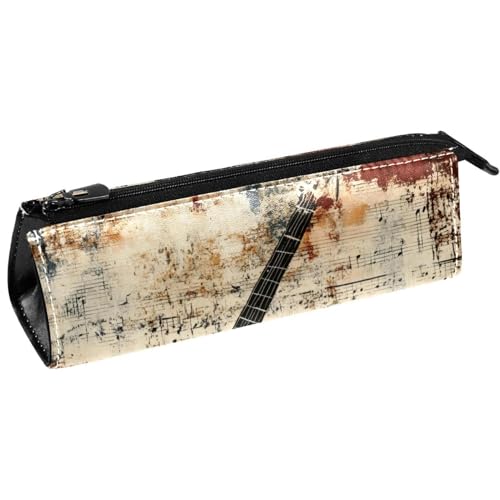 VAPOKF Federmäppchen mit Gitarren-Musiknoten auf Grunge-Stifttasche, Schreibwaren-Tasche, Kosmetiktasche, kompakte Reißverschlusstasche von VAPOKF