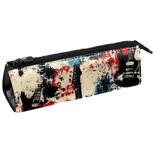VAPOKF Federmäppchen mit Gitarren auf Grunge-Hintergrund, Schreibwaren-Tasche, Kosmetiktasche, kompakte Reißverschlusstasche von VAPOKF