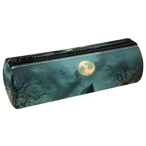 VAPOKF Federmäppchen mit Halloween-Friedhofs-Kürbis-Druck, PU-Leder-Stifttasche, Schüler-Schreibwaren-Organizer, Tasche, Make-up-Tasche für Damen, Mädchen, Jungen, Kinder, Schule, Bürobedarf, multi von VAPOKF