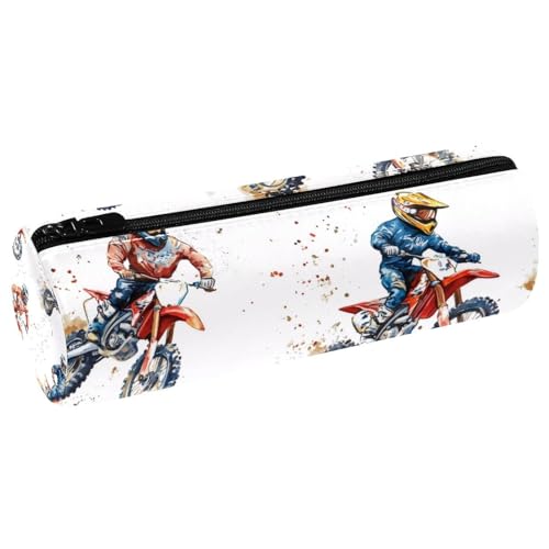 VAPOKF Federmäppchen mit Motocross-Motiv, PU-Leder, Stifttasche, Studenten, Schreibwaren, Organizer, Tasche, Make-up-Tasche für Damen, Mädchen, Jungen, Kinder, Schule, Bürobedarf, multi, 20x6.3x6.3 CM von VAPOKF