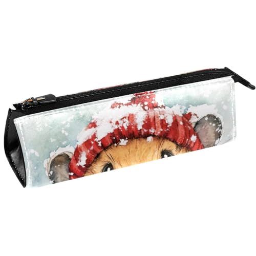VAPOKF Federmäppchen mit Reißverschluss, Motiv: schneebedeckter Hut, Schal, Hamster, Schreibwaren, Kosmetiktasche von VAPOKF