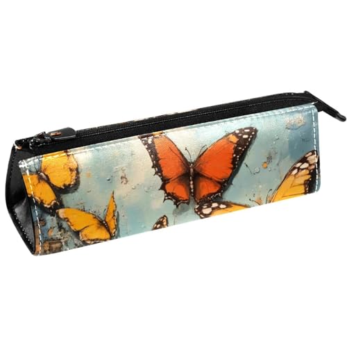 VAPOKF Federmäppchen mit Schmetterling auf Grunge-Hintergrund, Schreibwaren-Tasche, Kosmetiktasche, kompakte Reißverschlusstasche von VAPOKF