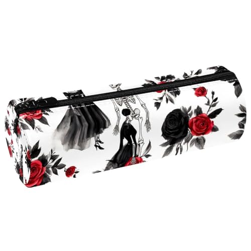 VAPOKF Federmäppchen mit Skelett-Aufdruck für Braut und Bräutigam, PU-Leder, Stiftetasche, Studenten, Schreibwaren, Organizer, Tasche, Make-up-Tasche für Damen, Mädchen, Jungen, Kinder, Schule von VAPOKF