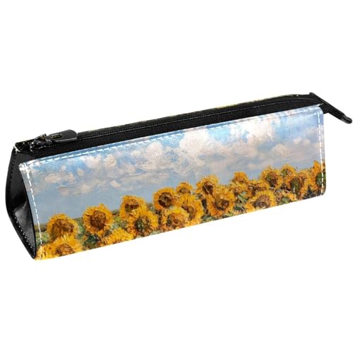 VAPOKF Federmäppchen mit Sonnenblumen-Motiv für Ölgemälde, Schreibwaren, Bleistifttasche, Kosmetiktasche, kompakte Reißverschlusstasche von VAPOKF