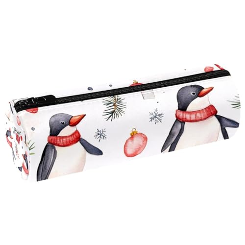 VAPOKF Federmäppchen mit Weihnachts-Pinguin-Aufdruck und Geschenken, PU-Leder, Stiftetasche, Studenten, Schreibwaren, Organizer, Tasche, Make-up-Tasche für Damen, Mädchen, Jungen, Kinder, Schule von VAPOKF