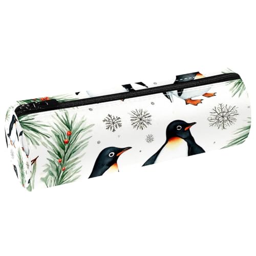 VAPOKF Federmäppchen mit Weihnachts-Pinguin-Schneeflocken, Leder, Stifteetui, Münzbörse, Kosmetiktasche, Make-up-Tasche für Studenten, Schreibwaren, Schule, Büro von VAPOKF
