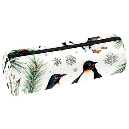 VAPOKF Federmäppchen mit Weihnachts-Pinguin-Schneeflocken-Druck, PU-Leder, Stifttasche, Studenten, Schreibwaren, Organizer, Tasche, Make-up-Tasche für Damen, Mädchen, Jungen, Kinder, Schule von VAPOKF