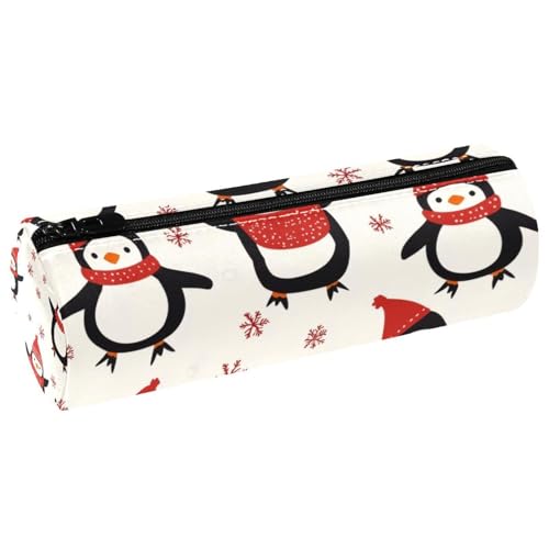 VAPOKF Federmäppchen mit Weihnachts-Pinguin- und Schneeflocken-Druck, PU-Leder, Stiftetasche, Studenten, Schreibwaren, Organizer, Tasche, Make-up-Tasche für Damen, Mädchen, Jungen, Kinder, Schule von VAPOKF