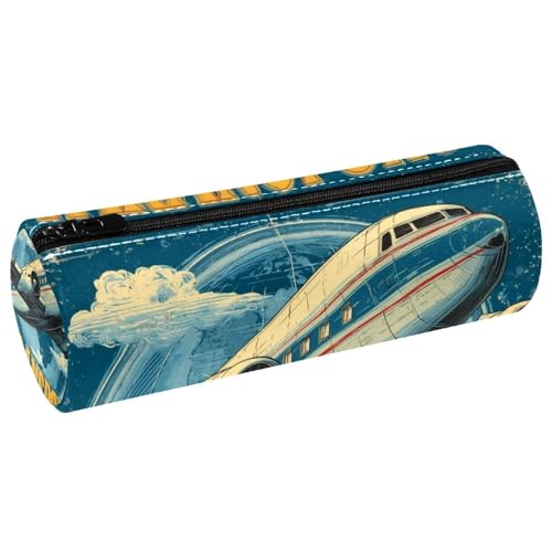 VAPOKF Federmäppchen mit altem Flugzeug-Poster, Leder, Stifteetui, Münzbörse, Kosmetiktasche, Make-up-Tasche für Studenten, Schreibwaren, Schule, Büro, Aufbewahrung von VAPOKF