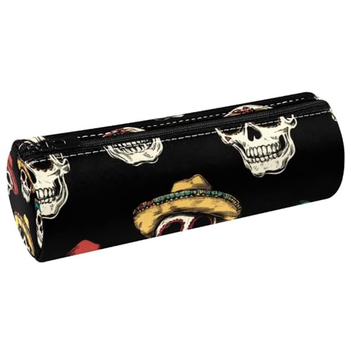 VAPOKF Federmäppchen mit bunten Mützen, Totenköpfen, Leder, Stifteetui, Münzbörse, Kosmetiktasche, Make-up-Tasche für Studenten, Schreibwaren, Schule, Büro, Aufbewahrung von VAPOKF