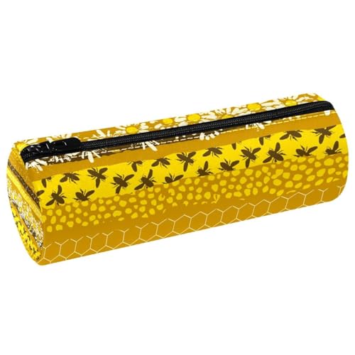 VAPOKF Federmäppchen mit geometrischem Muster, Motiv: Bienen und Gänseblümchen, PU-Leder, Stifttasche, für Studenten, Schreibwaren, Organizer, Tasche, Make-up-Tasche für Damen, Mädchen, Jungen, Kinder von VAPOKF