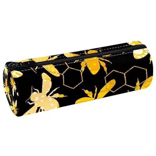 VAPOKF Federmäppchen mit goldener Bumbee-Silhouette, Leder, Stifteetui, Münzbörse, Kosmetiktasche, Make-up-Tasche für Studenten, Schreibwaren, Schule, Büro, Aufbewahrung, multi, 20x6.3cm/7.9x2.5in, VAPOKF Federmäppchen mit goldener Bumbee-Silhouette, Leder, Stifteetui, Münzbörse, Kosmetiktasche, Make-up-Tasche für Studenten, Schreibwaren, Schule, Büro, Aufbewahrung, multi, 20x6.3cm/7.9x2.5in, von VAPOKF