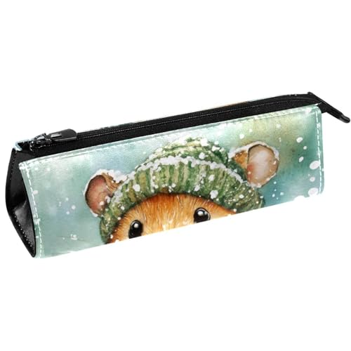 VAPOKF Federmäppchen mit grünem Schal, Hut, Hamster, Schreibwaren, Kosmetiktasche, kompakte Reißverschlusstasche von VAPOKF