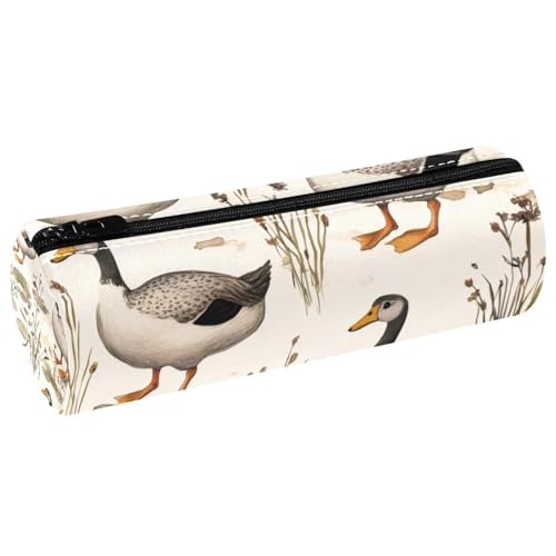 VAPOKF Federmäppchen mit indischem Läuferenten-Gras-Druck, PU-Leder, Stiftetasche, Studenten, Schreibwaren, Organizer, Tasche, Make-up-Tasche für Damen, Mädchen, Jungen, Kinder, Schule, Bürobedarf von VAPOKF