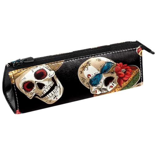 VAPOKF Federmäppchen mit mexikanischem Ethno-Hut, Totenkopf, Schreibwaren-Tasche, Kosmetiktasche, kompakte Reißverschlusstasche von VAPOKF