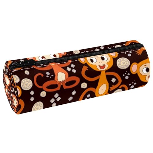 VAPOKF Federmäppchen mit niedlichem Cartoon-Affen-Tiermotiv, PU-Leder, Stifttasche, Schüler-Schreibwaren, Organizer, Tasche, Make-up-Tasche für Damen, Mädchen, Jungen, Kinder, Schule, Bürobedarf von VAPOKF