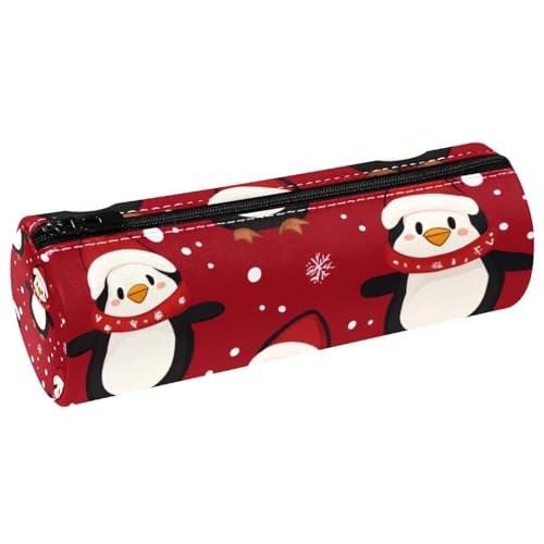 VAPOKF Federmäppchen mit niedlichem Weihnachts-Pinguin-Schneeflocken-Druck, PU-Leder, Stiftetasche, Schüler-Schreibwaren-Organizer-Tasche, Make-up-Tasche für Damen, Mädchen, Jungen, Kinder, Schule von VAPOKF