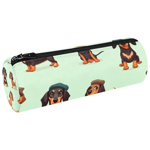 VAPOKF Federmäppchen mit niedlichen Dackeln in Baskenmützen, Münzbörse, Kosmetiktasche, Make-up-Tasche für Studenten, Schreibwaren, Schule, Büro, Aufbewahrung von VAPOKF