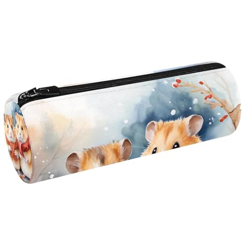 VAPOKF Federmäppchen mit rotem Schal, Hamster, Münzfach, Kosmetiktasche, Make-up-Tasche für Studenten, Schreibwaren, Schule, Büro, Aufbewahrung von VAPOKF