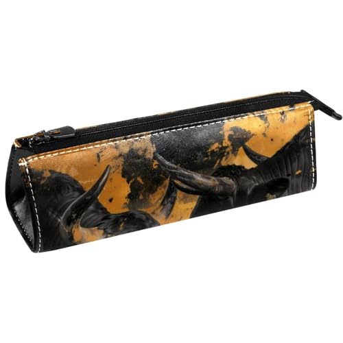 VAPOKF Federmäppchen mit schwarzem Stier im Kampf, Schreibwaren-Tasche, Kosmetiktasche, kompakte Reißverschlusstasche von VAPOKF