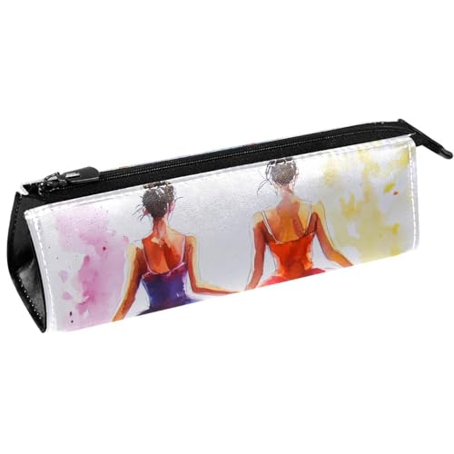 VAPOKF Federmäppchen mit zwei Ballerina-Mädchen, Aquarellfarben, Schreibwaren-Tasche, Kosmetiktasche, kompakte Reißverschlusstasche von VAPOKF