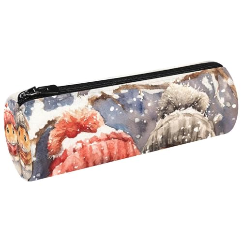 VAPOKF Federmäppchen mit zwei Hamstern mit Wintermütze, Schal, Stifteetui, Münzbörse, Kosmetiktasche, Make-up-Tasche für Studenten, Schreibwaren, Schule, Büro, Aufbewahrung von VAPOKF