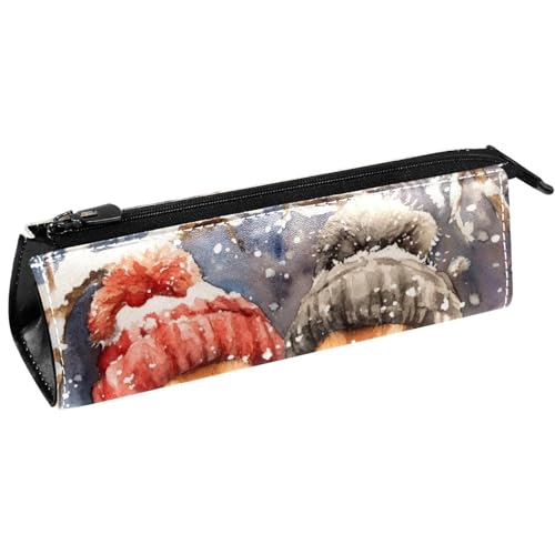 VAPOKF Federmäppchen mit zwei Hamstern mit Wintermütze, Schal, Stiftetasche, Schreibwaren-Tasche, Kosmetiktasche, kompakte Reißverschlusstasche von VAPOKF