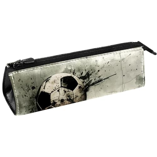 VAPOKF Federmäppchen mit zwei schmutzigen Grunge-Fußbällen, Schreibwaren-Tasche, Kosmetiktasche, kompakte Reißverschlusstasche von VAPOKF