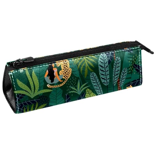 VAPOKF Frauen und Leopard im tropischen Dschungel Stifttasche Schreibwaren Beutel Bleistift Tasche Kosmetiktasche Tasche Kompakte Reißverschlusstasche, multi, 5.5 ×6 ×20CM/2.2x2.4x7.9 in, von VAPOKF