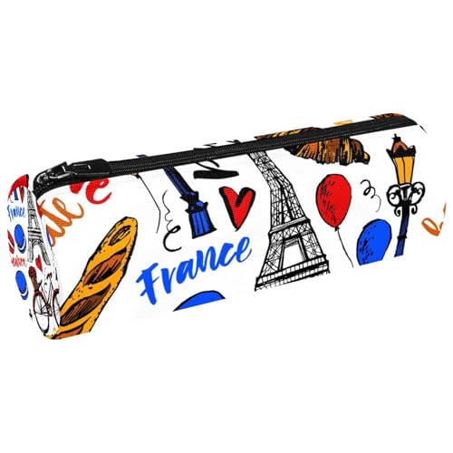 VAPOKF French Pastries Baguette Ice Cream Macarons Canvas Pen Pencil Case Coin Purse Cosmetic Makeup Bag for Student Stationery School Office Storage, multi, 20x6.3cm/7.9x2.5in, Federmäppchen von VAPOKF