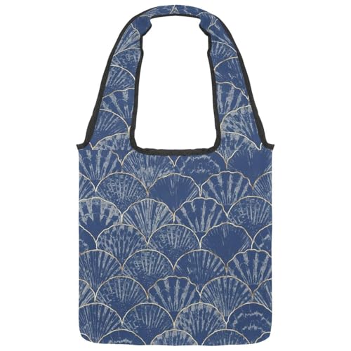 VAPOKF Gold Line Seashells Blue Japanese Wave von VAPOKF