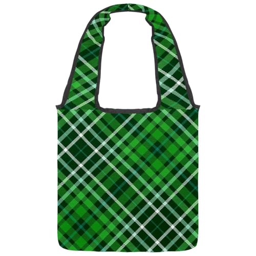 VAPOKF Grüne karierte Canvas-Tragetaschen, Damen-Schulterhandtaschen, große wiederverwendbare Tragetasche, Schultertasche für Schule, Arbeit, Büro, Reisen, Einkaufen, Freizeit von VAPOKF