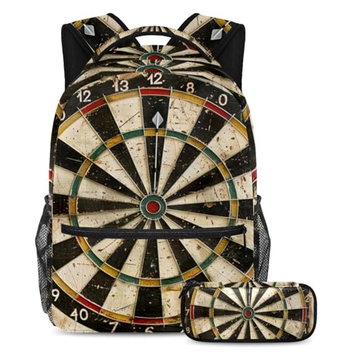 VAPOKF Grunge Dartboard-Schultaschen-Set für Teenager, Mädchen, Jungen, Kinder, Schüler-Büchertasche, Rucksack mit Federmäppchen für die Grundschule, multi, Einheitsgröße, Schulranzen-Set von VAPOKF